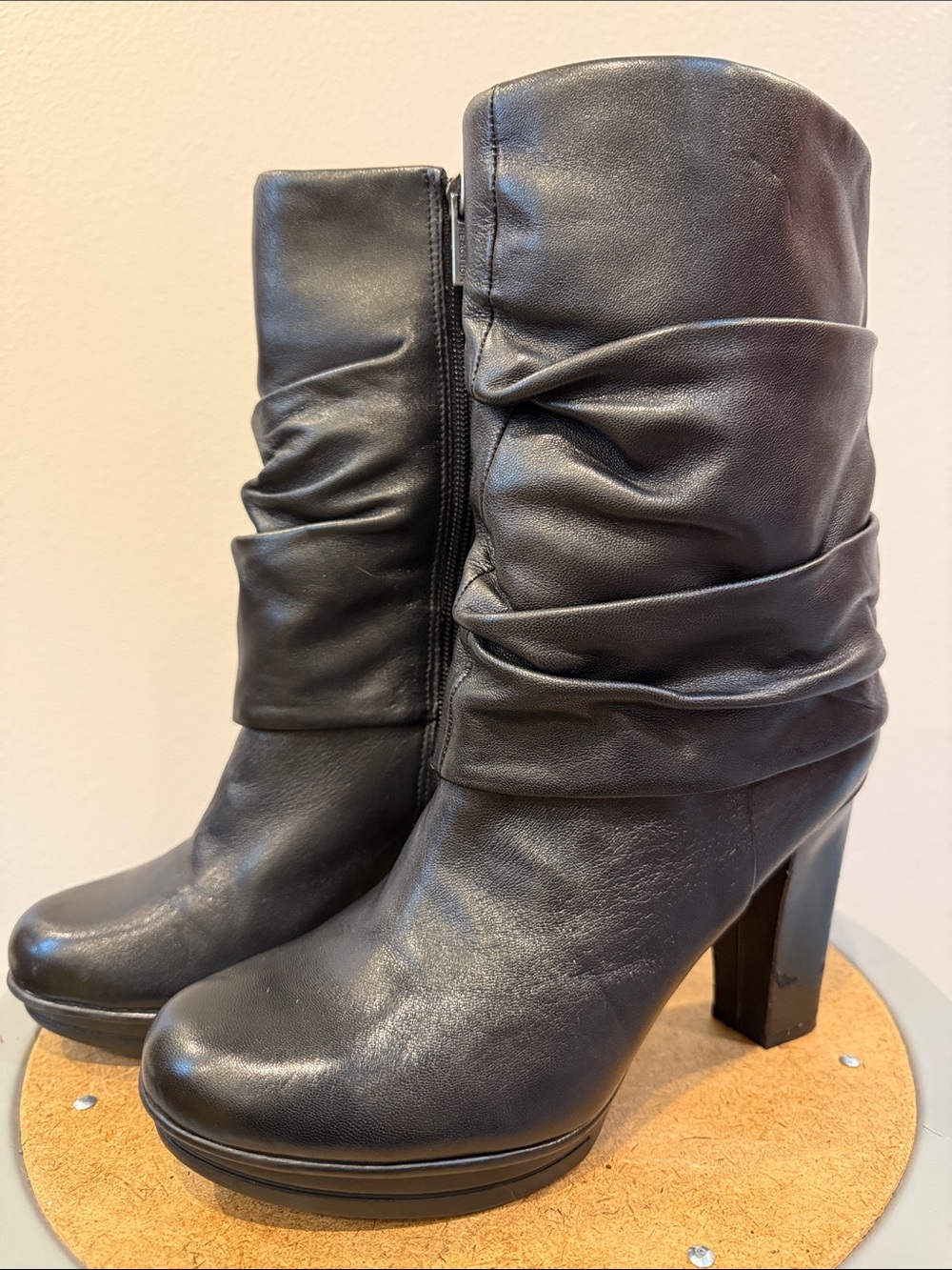Kenneth Cole Reaction Lead the Way Black Slouchy Mid-Calf Heeled Boots